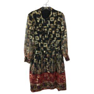 Women Size 14 Fit 8 Carillon VTG 1970s Metallic Floral Button Down Brocade Dress